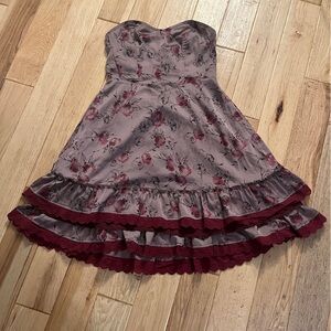 Free People Strapless Floral Dress in Mauve and Burgundy